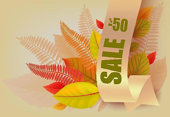 EPS 해외이미지 디자인 리본 낙엽 잎 일러스트 타이포그라피 사람없음 쇼핑 세일 반값 베이지색 해외일러스트 식물 문자 컬러 파일형식 벡터 이미지허브