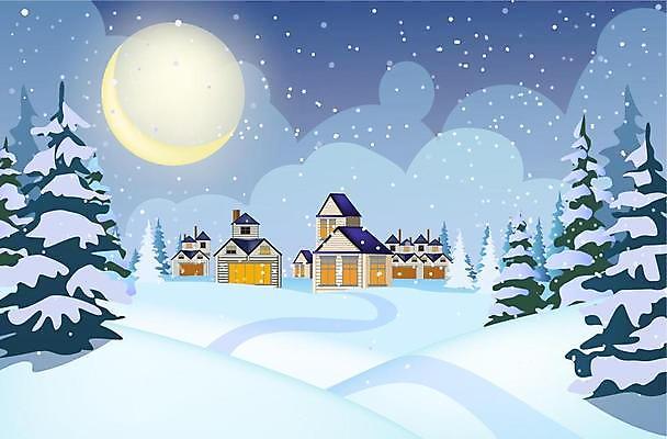 EPS 해외이미지 나무 길 겨울 일러스트 주택 사람없음 마을 설원 보름달 눈 언덕 겨울풍경 해외일러스트 자연요소 식물 계절 날씨 눈_날씨 풍경 건물 달 파일형식 벡터 이미지허브