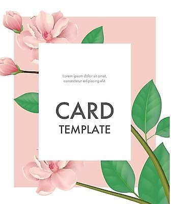 EPS 해외이미지 꽃 줄기 분홍색 잎 카드템플릿 일러스트 프레임 타이포그라피 사람없음 초록색 해외일러스트 식물 템플릿 문자 컬러 카드_감사 파일형식 벡터 이미지허브