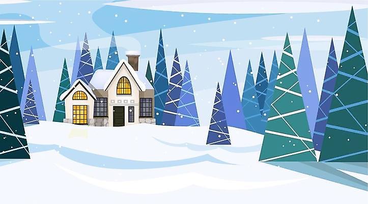 EPS 해외이미지 나무 겨울 일러스트 주택 굴뚝 사람없음 설원 눈 겨울풍경 해외일러스트 자연요소 식물 계절 날씨 눈_날씨 풍경 건물 파일형식 벡터 이미지허브