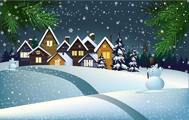 EPS 해외이미지 나무 길 겨울 일러스트 눈사람 주택 눈꽃 사람없음 마을 설원 눈 야간 겨울풍경 해외일러스트 자연요소 식물 계절 날씨 눈_날씨 풍경 건물 파일형식 벡터 이미지허브