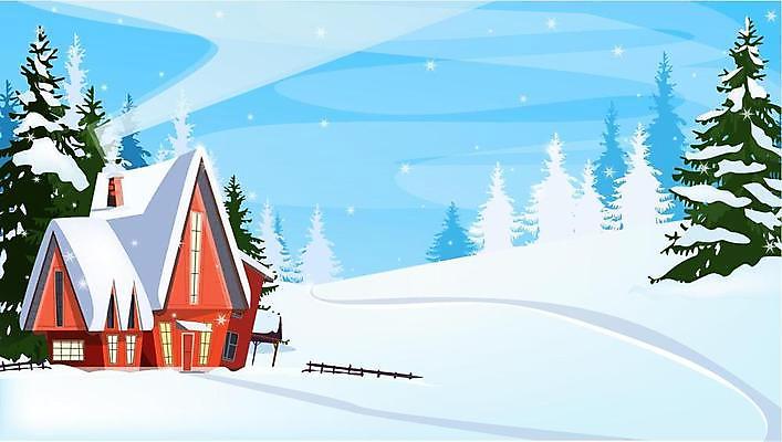 EPS 해외이미지 나무 겨울 일러스트 주택 사람없음 설원 눈 겨울풍경 해외일러스트 자연요소 식물 계절 날씨 눈_날씨 풍경 건물 파일형식 벡터 이미지허브