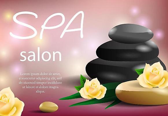 EPS 해외이미지 포스터 일러스트 사람없음 장미 스파 조약돌 자주색 스파용품 스톤 해외일러스트 꽃 컬러 돌_바위 오브젝트 파일형식 벡터 이미지허브