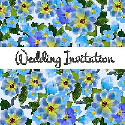 EPS 해외이미지 템플릿 꽃 결혼 잎 일러스트 결혼식 타이포그라피 사람없음 파란색 청첩장 해외일러스트 식물 문자 컬러 카드_감사 이벤트 파일형식 벡터 이미지허브