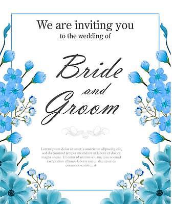 EPS 해외이미지 템플릿 꽃 결혼 일러스트 결혼식 사각프레임 타이포그라피 사람없음 파란색 청첩장 해외일러스트 식물 문자 컬러 카드_감사 프레임 이벤트 사각형 파일형식 벡터 이미지허브