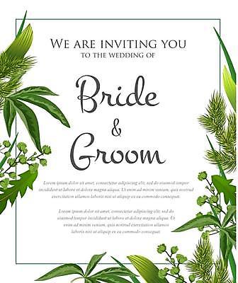 EPS 해외이미지 템플릿 꽃 결혼 잎 일러스트 결혼식 사각프레임 타이포그라피 사람없음 초록색 청첩장 해외일러스트 식물 문자 컬러 카드_감사 프레임 이벤트 사각형 파일형식 벡터 이미지허브