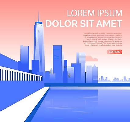 EPS 해외이미지 분홍색 일러스트 빌딩 타이포그라피 사람없음 건물 파란색 도시 해외일러스트 문자 건축물 컬러 파일형식 벡터 이미지허브