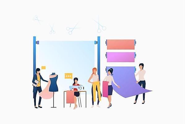 EPS 해외이미지 전신 옷 여자 말풍선 일러스트 바지 서기 들기 앉기 여러명 성인 직물 비즈니스우먼 마네킹 패션디자이너 재봉틀 재단사 성인여자만 해외일러스트 직업 다수 비즈니스 모션 하의 사람 직장인 디자이너 여자만 성인만 파일형식 벡터 이미지허브