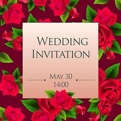 EPS 해외이미지 템플릿 결혼 잎 일러스트 결혼식 사각프레임 타이포그라피 사람없음 빨간색 장미 청첩장 해외일러스트 식물 문자 꽃 컬러 카드_감사 프레임 이벤트 사각형 파일형식 벡터 이미지허브