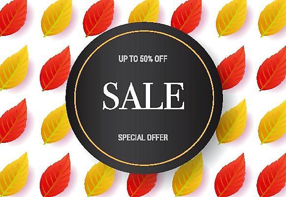 EPS 해외이미지 디자인 낙엽 패턴 일러스트 타이포그라피 사람없음 쇼핑 세일 원형프레임 반값 해외일러스트 문자 잎 무늬 프레임 원형 파일형식 벡터 이미지허브