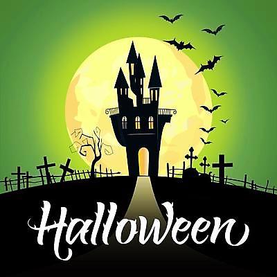 EPS 해외이미지 일러스트 주택 타이포그라피 사람없음 초록색 할로윈 달 복고 박쥐 해외일러스트 자연요소 문자 컬러 포유류 건물 파일형식 벡터 이미지허브