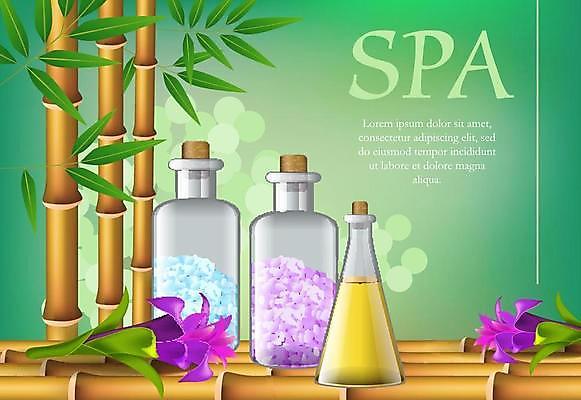 EPS 해외이미지 꽃 포스터 일러스트 사람없음 초록색 스파 대나무 스파용품 아로마오일 해외일러스트 나무 식물 컬러 오일_화장품 오브젝트 파일형식 벡터 이미지허브