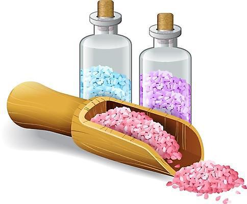 EPS 해외이미지 일러스트 유리병 사람없음 뷰티 스파 아로마 스파용품 스쿱 입욕소금 해외일러스트 병_용기 미용용품 오브젝트 소금 파일형식 벡터 이미지허브