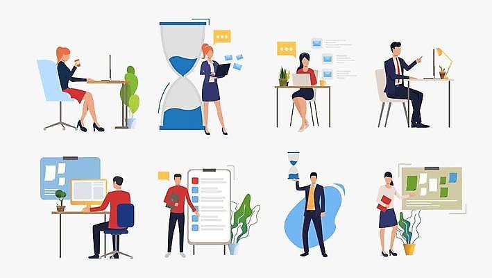 EPS 해외이미지 전신 여자 남자 일러스트 알림판 서기 앉기 정장 여러명 성인 컴퓨터 직장인 비즈니스맨 비즈니스우먼 발표 모래시계 서류판 성인만 해외일러스트 직업 옷 모래 시계 다수 비즈니스 모션 사람 전자제품 사무용품 파일형식 벡터 이미지허브