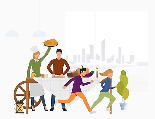 EPS 해외이미지 전신 접시 여자 남자 딸 아들 어린이 허리손 일러스트 식탁 엄마 요리사모자 서기 들기 소년 여러명 성인 달리기 치킨 아빠 얼굴없음 해외일러스트 모자_잡화 식기 포즈 다수 가족 모션 탁자 사람 요리사 닭고기요리 파일형식 벡터 이미지허브