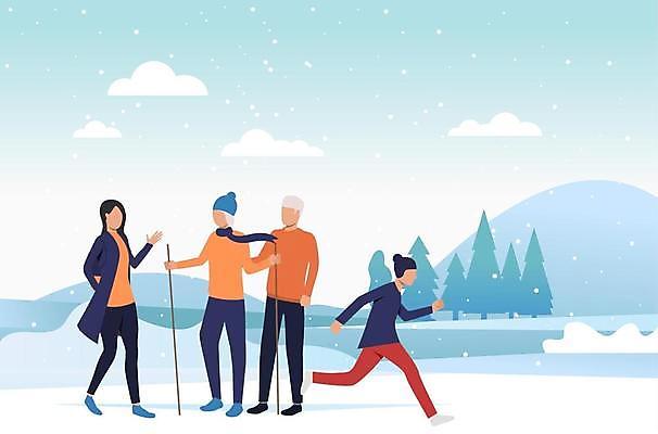 EPS 해외이미지 여자 남자 어린이 겨울 일러스트 가족 지팡이 소년 여러명 성인 라이프 달리기 설원 목도리 해외일러스트 잡화 계절 다수 관계 모션 눈_날씨 사람 생활 파일형식 벡터 이미지허브