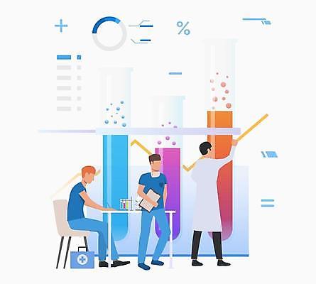 EPS 해외이미지 전신 남자 일러스트 그래프 실험기구 서기 앉기 성인 세명 화학 유리관 조제 화학자 성인남자만 해외일러스트 과학 모션 사람 약 과학자 만들기 남자만 성인만 파일형식 벡터 이미지허브