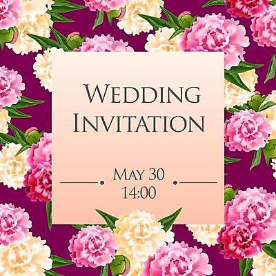 EPS 해외이미지 템플릿 결혼 잎 일러스트 결혼식 사각프레임 타이포그라피 사람없음 보라색 청첩장 작약 해외일러스트 식물 문자 꽃 컬러 카드_감사 프레임 이벤트 사각형 파일형식 벡터 이미지허브