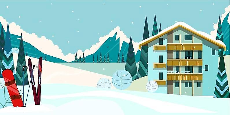 EPS 해외이미지 나무 겨울 일러스트 스키 산 주택 사람없음 설원 눈 스노우보드 여관 겨울풍경 해외일러스트 자연요소 식물 계절 숙소 날씨 겨울스포츠 눈_날씨 풍경 건물 보드_스포츠 파일형식 벡터 이미지허브
