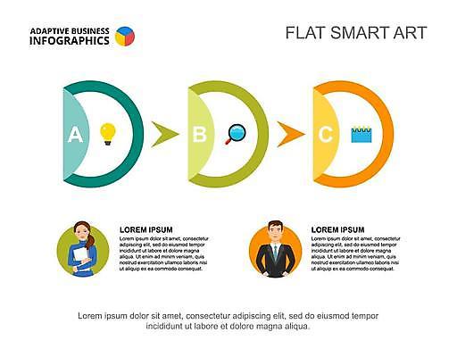 EPS 해외이미지 여자 남자 화살표 일러스트 비즈니스 전구 돋보기 들기 상반신 성인 두명 자료 인포그래픽 달력 업무 비즈니스맨 비즈니스우먼 플랫 순서 성인만 해외일러스트 모션 사람 작업 직장인 파일형식 벡터 이미지허브
