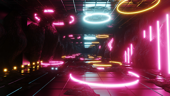 포토 해외이미지 백그라운드 미래 사람없음 빛 3D 디지털 공간 원형 화려 사이버 디지털합성 네온 펑크 사이버펑크 해외포토 도형 컨셉 파일형식 SF 이미지허브