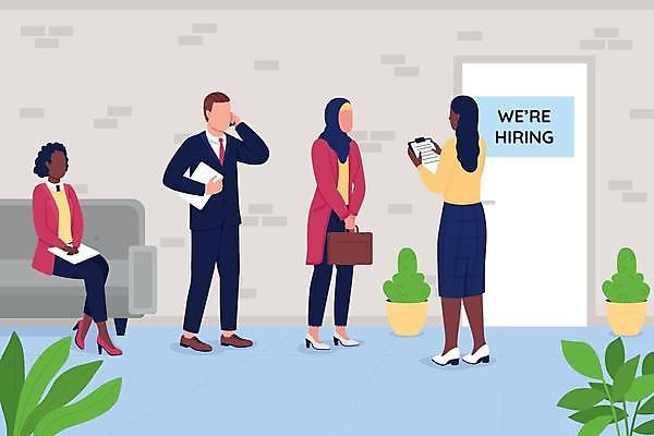 EPS 해외이미지 전신 여자 남자 흑인 일러스트 출입구 직장 들기 앉기 여러명 성인 사무실 비즈니스맨 비즈니스우먼 만화 면접 고용 성인만 해외일러스트 서양인 다수 회사 비즈니스 모션 사람 구직 직장인 채용 파일형식 벡터 이미지허브