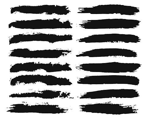 EPS 해외이미지 모양 디자인 일러스트 잉크 미술 세트 검은색 페인트 붓 얼룩 수집 질감 페인트붓 고립 그런지 타격 해외일러스트 컬러 모션 문화예술 파일형식 벡터 이미지허브