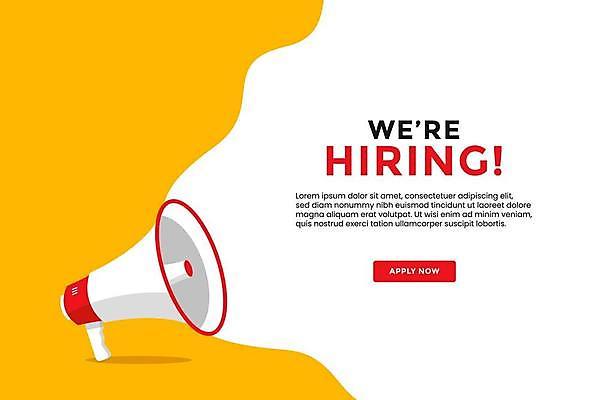 EPS 해외이미지 직업 디자인 배너 백그라운드 컨셉 일러스트 비즈니스 텍스트 통신 확성기 업무 발표 메시지 사인 승진 고용 소셜 채용 해외일러스트 구직 작업 파일형식 벡터 이미지허브