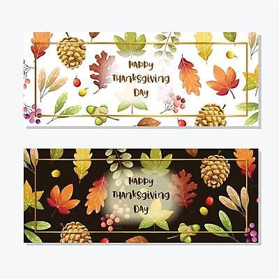 EPS 해외이미지 배너 영어 열매 단풍 낙엽 일러스트 프레임 타이포그라피 사람없음 세트 솔방울 추수감사절 해외일러스트 식물 문자 기독교 잎 파일형식 벡터 이미지허브