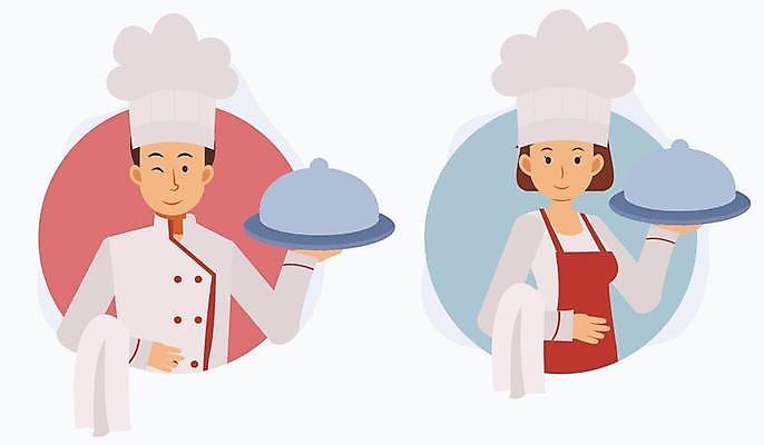 EPS 해외이미지 캐릭터 접시 여자 남자 행복 음식 유니폼 일러스트 요리 미소 사람 주방 식당 요리사 식사 잡기 원형 플랫 맛 만화 먹기 서비스 메뉴 서빙 레시피 적재 고립 해외일러스트 일러캐릭터 도형 직업 식기 옷 감정 컨셉 모션 표정 상점 파일형식 벡터 이미지허브