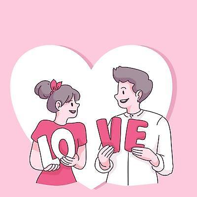 EPS 해외이미지 커플 영어 여자 남자 분홍색 일러스트 사랑 들기 상반신 성인 두명 단어 마주보기 하트 성인만 해외일러스트 모양 문자 감정 컬러 관계 모션 사람 파일형식 벡터 이미지허브