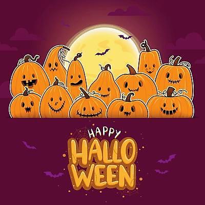 EPS 해외이미지 디자인 영어 포스터 일러스트 호박 타이포그라피 사람없음 주황색 할로윈 달 박쥐 잭오랜턴 해외일러스트 자연요소 문자 컬러 채소 포유류 파일형식 벡터 이미지허브