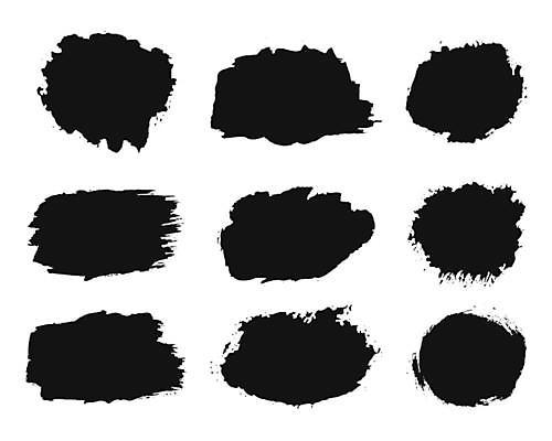 EPS 해외이미지 모양 디자인 일러스트 수채화 잉크 미술 세트 검은색 페인트 붓 얼룩 수집 질감 페인트붓 고립 그런지 타격 해외일러스트 컬러 모션 문화예술 파일형식 벡터 이미지허브