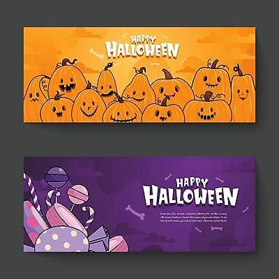 EPS 해외이미지 디자인 배너 영어 백그라운드 일러스트 호박 뼈 사탕 타이포그라피 사람없음 세트 보라색 주황색 할로윈 잭오랜턴 해외일러스트 문자 컬러 채소 디저트 파일형식 벡터 이미지허브