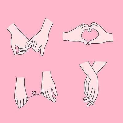 EPS 해외이미지 손 분홍색 일러스트 사랑 신체부위 손잡기 하트 실 묶기 깍지 약속 손하트 새끼손가락 해외일러스트 모양 감정 컬러 모션 사람 손짓 파일형식 벡터 이미지허브