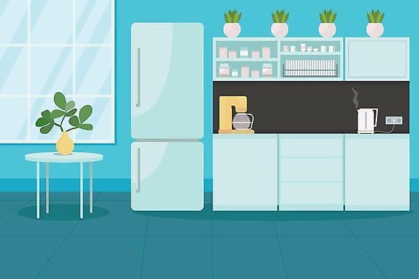 EPS 해외이미지 커피 가구 일러스트 휴식 직장 사람없음 파란색 사무실 탕비실 해외일러스트 음료 컬러 생활용품 컨셉 회사 비즈니스 휴게실 파일형식 벡터 이미지허브