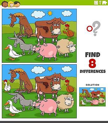 EPS 해외이미지 여자 남자 어린이 여러마리 일러스트 놀이 오리 소년 상반신 세명 태양 물음표 닭 양 말_동물 돼지 소 당나귀 찾기 틀린그림찾기 어린이만 해외일러스트 자연요소 기호 다수 포유류 모션 조류 사람 파일형식 벡터 이미지허브