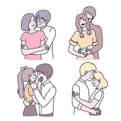 EPS 해외이미지 커플 여자 남자 일러스트 안기 키스 사랑 웃음 여러명 상반신 성인 마주보기 백허그 성인만 안경낌 해외일러스트 감정 안경 다수 관계 모션 포옹 표정 사람 애정표현 파일형식 벡터 이미지허브