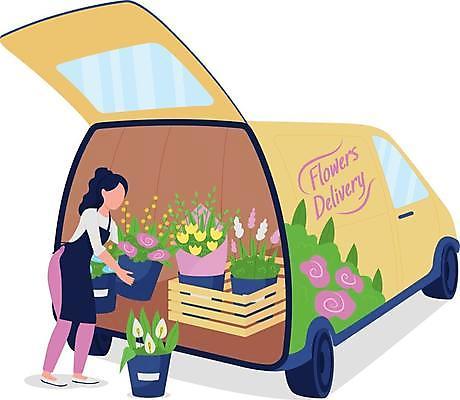 EPS 해외이미지 전신 식물 여자 꽃 화분 잎 일러스트 자동차 한명 서기 들기 성인 앞치마 운반 꽃집 꽃배달 꽃배달서비스 얼굴없음 성인여자한명만 해외일러스트 1 육상교통 모션 사람 상점 배송 서비스 여자한명만 성인여자만 파일형식 벡터 이미지허브