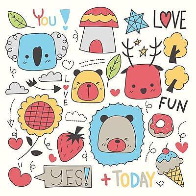 EPS 해외이미지 나무 별 말풍선 스티커 잎 일러스트 곰 딸기 사슴 해바라기 아이스크림 사랑 사람없음 하트 도넛 느낌표 손그림 코알라 구름모양 버섯집 엘리먼트 해외일러스트 자연요소 모양 식물 동물 기호 꽃 감정 과일 포유류 디저트 주택 파일형식 벡터 구름_자연 이미지허브