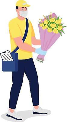 EPS 해외이미지 전신 남자 꽃 꽃다발 잎 일러스트 마스크 한명 서기 들기 성인 꽃배달 꽃배달부 꽃배달서비스 성인남자한명만 해외일러스트 식물 1 모션 사람 배송 서비스 남자한명만 성인남자만 파일형식 벡터 이미지허브