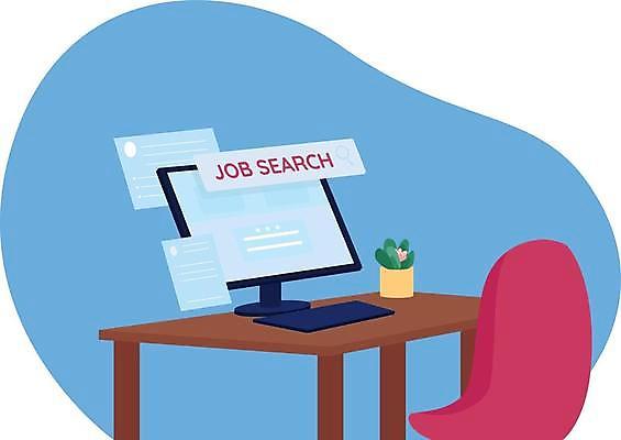 EPS 해외이미지 일러스트 직장 사람없음 모니터 업무 만화 책상 분석 검색 고용 해외일러스트 가구 컨셉 회사 컴퓨터 구직 작업 채용 파일형식 벡터 이미지허브