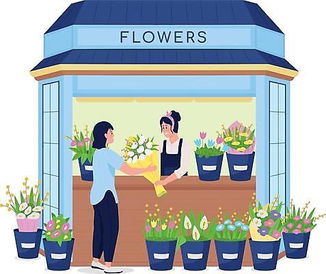 EPS 해외이미지 전신 식물 여자 꽃 화분 줄기 꽃다발 잎 일러스트 들기 상반신 성인 두명 앞치마 꽃집 주기 성인여자만 반려식물 해외일러스트 모션 사람 상점 여자만 성인만 파일형식 벡터 이미지허브