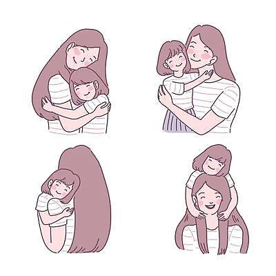 EPS 해외이미지 여자 어린이 일러스트 안기 포옹 모녀 사랑 웃음 여러명 상반신 성인 백허그 여자만 해외일러스트 딸 감정 다수 가족 모션 엄마 표정 사람 파일형식 벡터 이미지허브