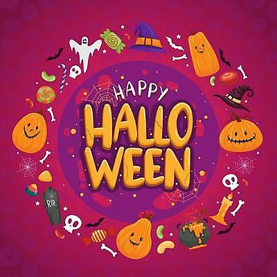 EPS 해외이미지 일러스트 촛불 호박 사탕 사람없음 파티 보라색 할로윈 축하 유령 솥 마녀모자 잭오랜턴 해외일러스트 모자_잡화 컬러 컨셉 채소 초 주방용품 디저트 이벤트 파일형식 벡터 이미지허브