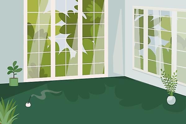 EPS 해외이미지 일러스트 요가 창문 휴식 사람없음 초록색 명상 심플 해외일러스트 웰빙 컬러 컨셉 파일형식 벡터 이미지허브