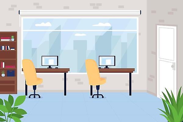 EPS 해외이미지 의자 일러스트 직장 사람없음 컴퓨터 사무실 업무 만화 책상 해외일러스트 가구 회사 비즈니스 전자제품 작업 파일형식 벡터 이미지허브