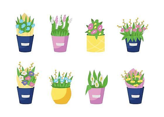 EPS 해외이미지 꽃 화분 줄기 꽃다발 잎 일러스트 사람없음 원예 반려식물 해외일러스트 식물 취미 파일형식 벡터 이미지허브