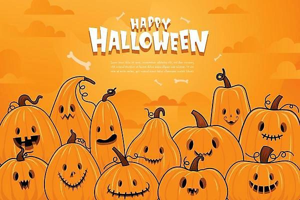 EPS 해외이미지 디자인 영어 포스터 일러스트 호박 뼈 타이포그라피 사람없음 할로윈 잭오랜턴 해외일러스트 문자 채소 파일형식 벡터 이미지허브