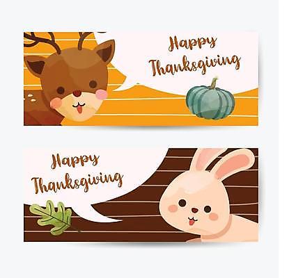 EPS 해외이미지 배너 말풍선 낙엽 두마리 일러스트 호박 사슴 사람없음 세트 갈색 주황색 토끼 축하카드 추수감사절 해외일러스트 기독교 컬러 잎 2 채소 포유류 카드_감사 반려동물 파일형식 벡터 이미지허브